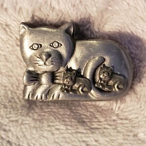Cat Pierced earrings, Pin, Necklace, Pewter, rare